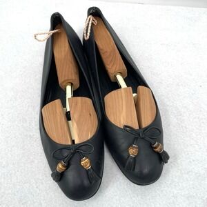 GUCCI Women's Black Ballet Flats Bamboo Bow Leather Size 38